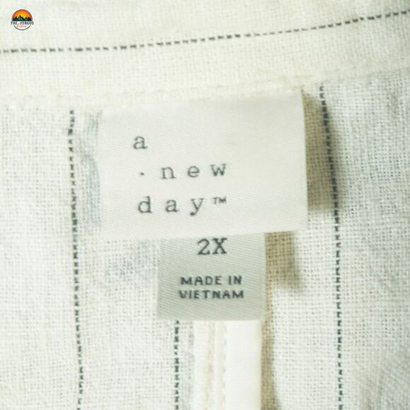 A New Day Linen Suit Jacket Blazer Cream Pinstripe Long Sleeve Lagen Women's 2XL - Picture 7 of 8